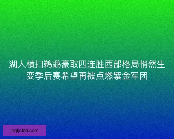 湖人横扫鹈鹕豪取四连胜西部格局悄然生变季后赛希望再被点燃紫金军团